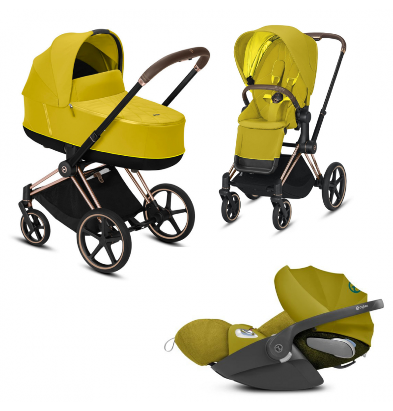 Cybex Priam 2.0 Mustard Yellow Wózek Wielofunkcyjny 3w1 + Fotelik Samochodowy Cloud Z I-Size + Seat Pack Fashion Gratis