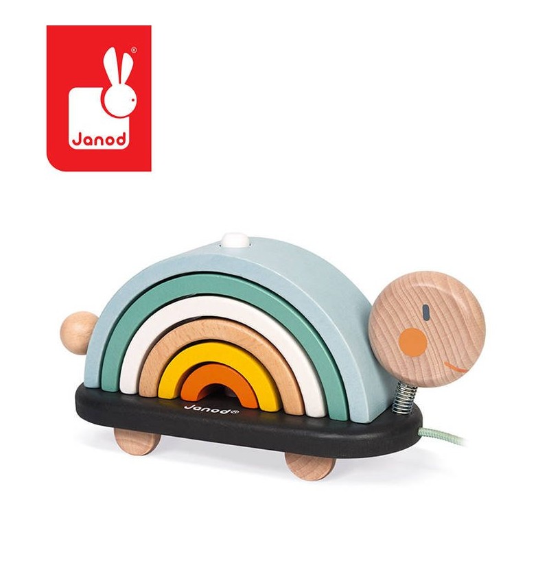 Janod J04405 Drewniany Tęczowy Żółw Do Ciągnięcia